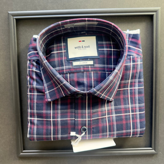Webb & Scott Men’s Cotton Plaid Shirt – Burgundy & Blue