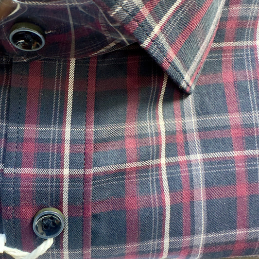 Webb & Scott Men’s Cotton Plaid Shirt – Burgundy & Blue